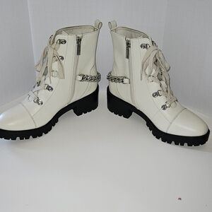 Karl Lagerfeld Cream Lace-Up Ankle Boots
